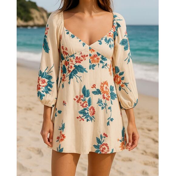 Free People Francesca Mini Dress Size M Boho Floral Ruffle Hem - Picture 1 of 13